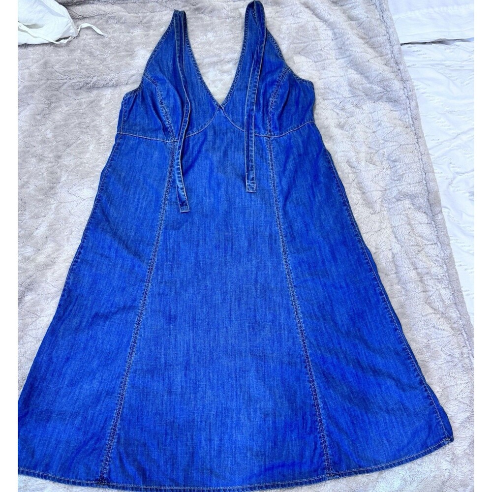 Axces Dress Women 14 Blue Denim Halter Neck Tie Low Back Backless Y2K